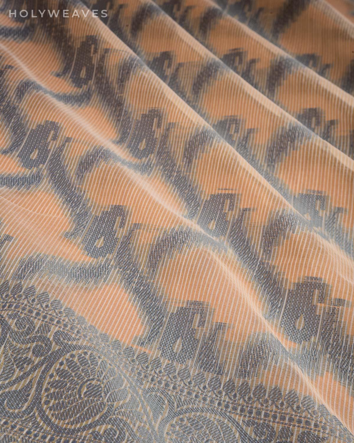 Cream with Gray Banarasi Resham Jaal Cutwork Brocade Woven Art Cotton Silk Saree - By HolyWeaves, Benares