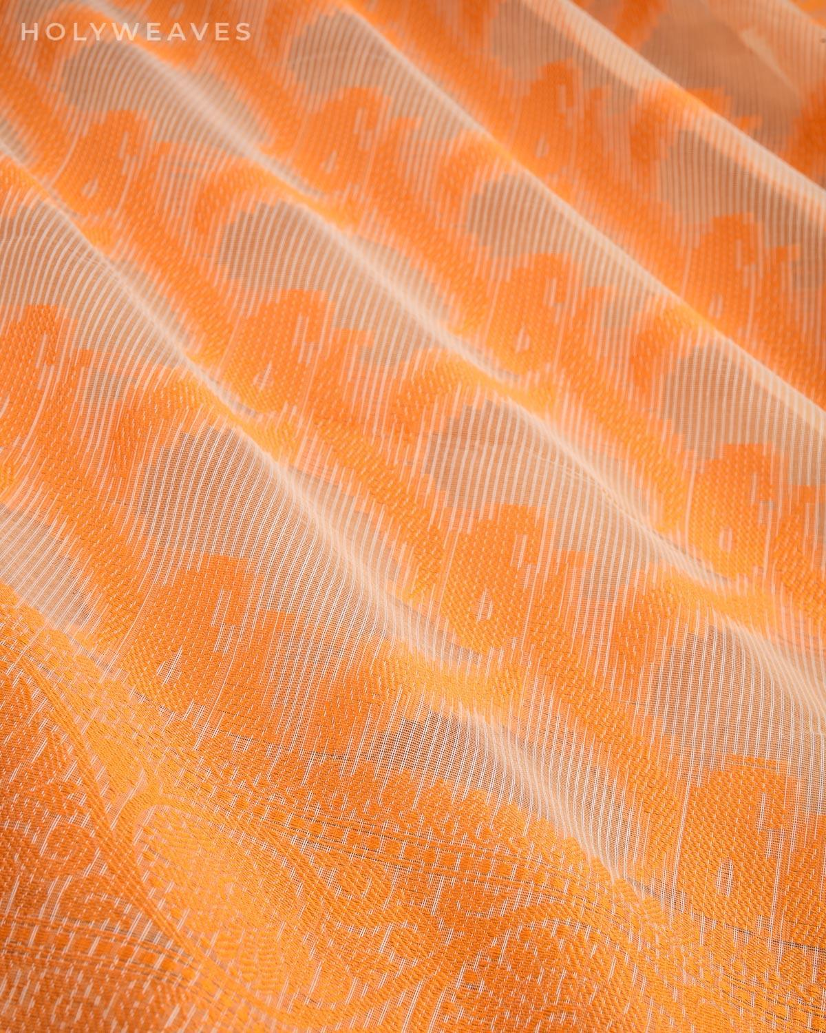 Cream with Orange Banarasi Resham Jaal Cutwork Brocade Woven Art Cotton Silk Saree - By HolyWeaves, Benares