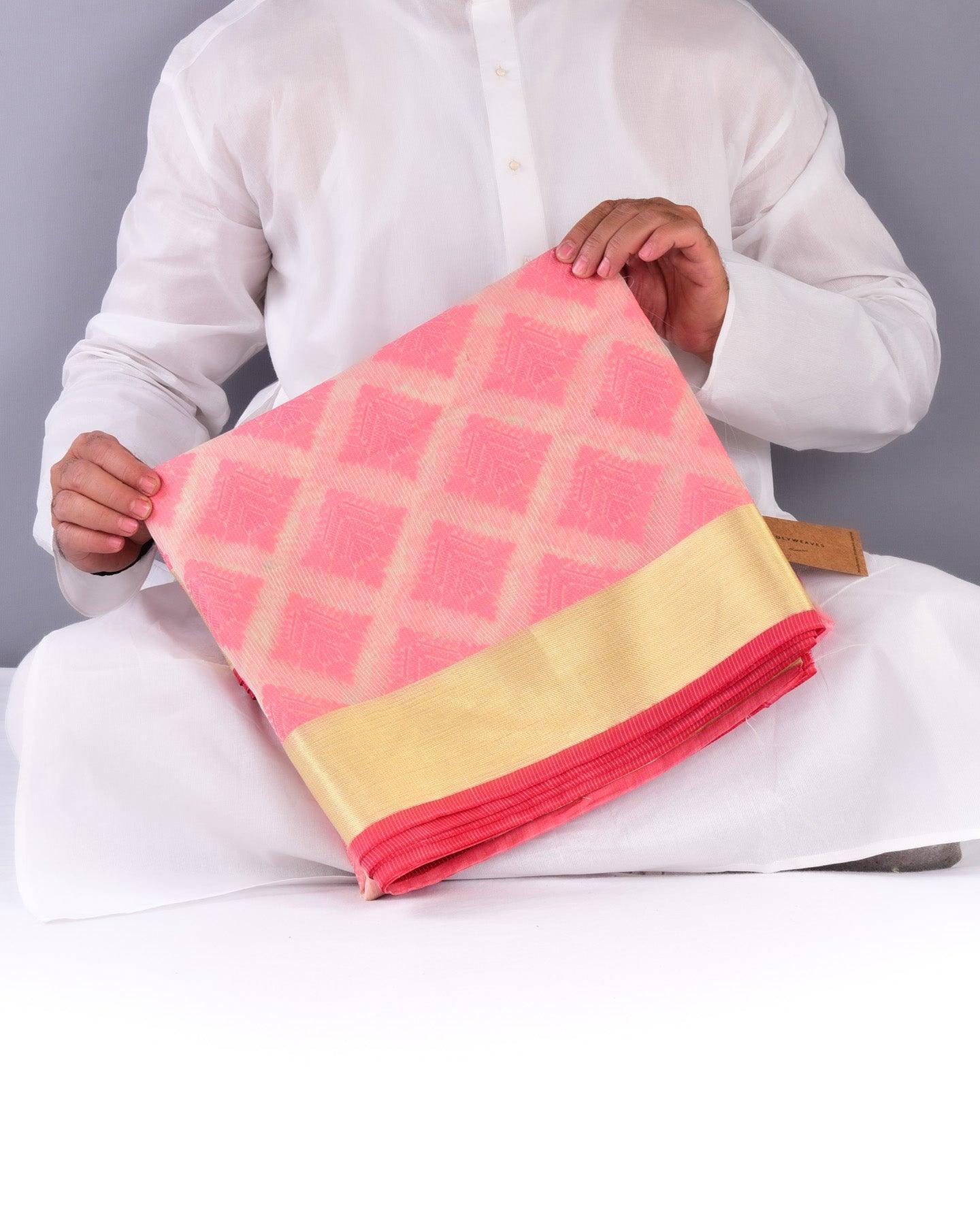 Cream with Peach Banarasi Resham Buta Cutwork Brocade Woven Art Cotton Silk Saree - By HolyWeaves, Benares