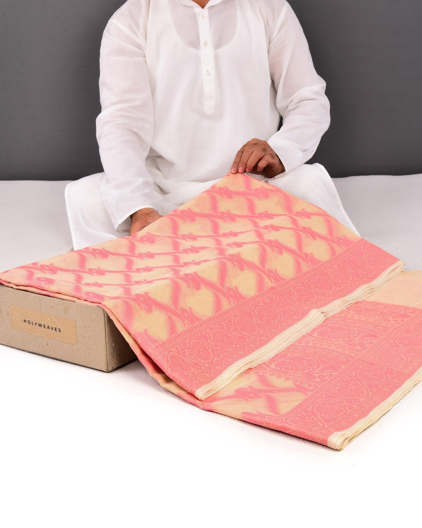 Cream with Peach Banarasi Resham Jaal Cutwork Brocade Woven Art Cotton Silk Saree - By HolyWeaves, Benares