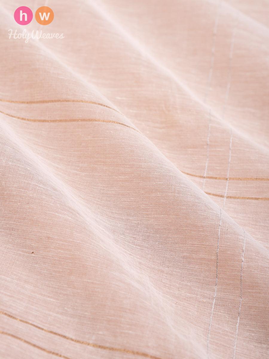Cream Zari Pin Stripes Woven Cotton Silk Dupatta - By HolyWeaves, Benares