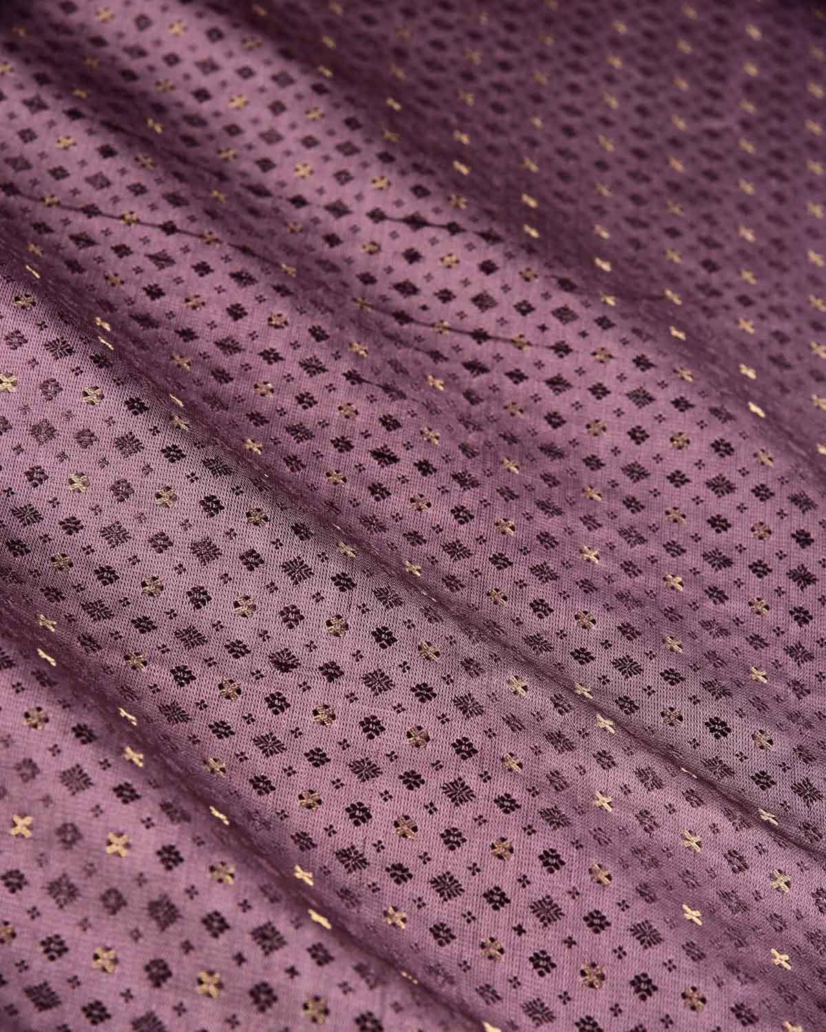 Dark Mauve Banarasi Zari Buti Tanchoi Brocade Handwoven Katan Silk Fabric - By HolyWeaves, Benares