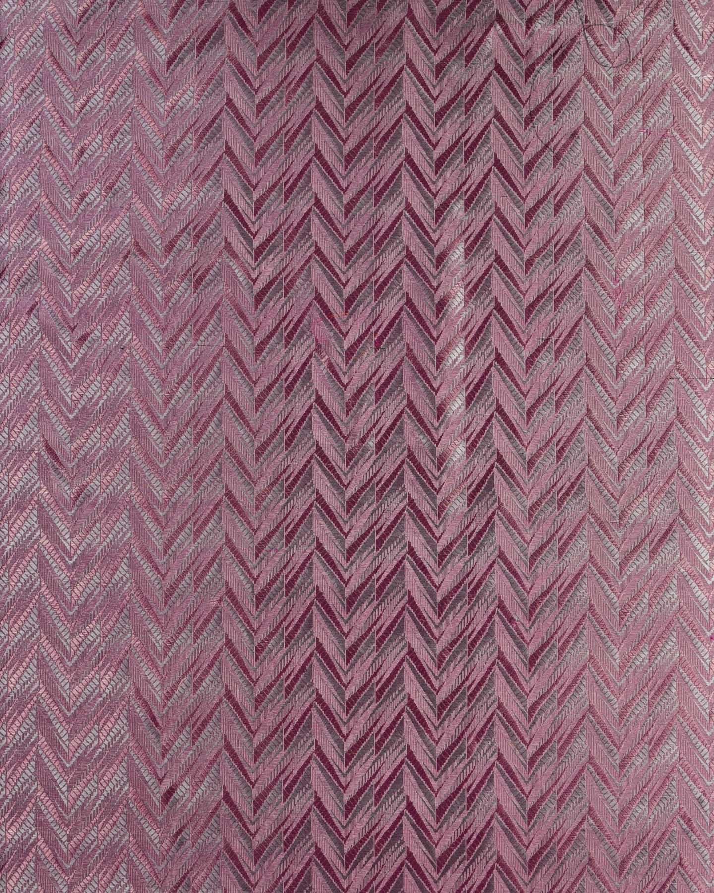 Deep Garnet Banarasi Arrowhead Chevron Alfi Gold Zari and Resham Chevron Brocade Handwoven Katan Silk Fabric - By HolyWeaves, Benares