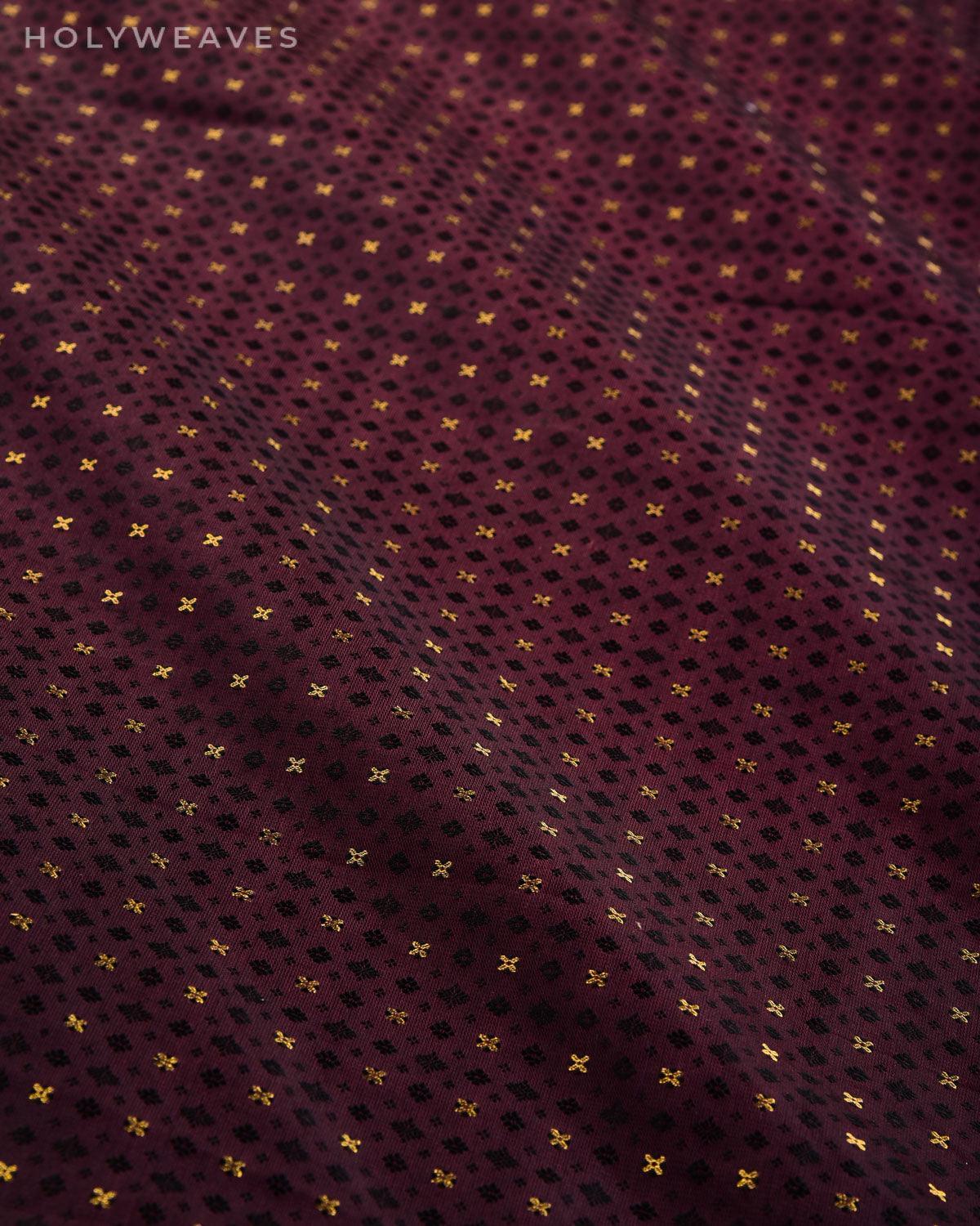 Deep Garnet Banarasi Tanchoi Brocade Handwoven Katan Silk Fabric with Zari Buti - By HolyWeaves, Benares