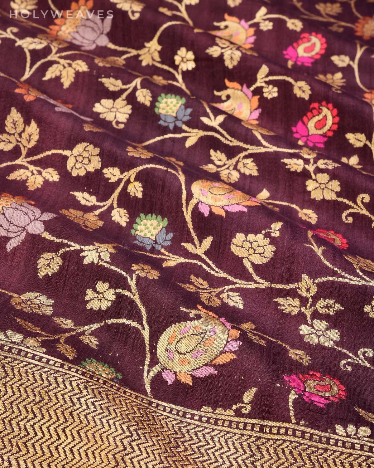 Deep Garnet Banarasi Tehra Meena Cutwork Brocade Handwoven Tasar Silk Saree - By HolyWeaves, Benares