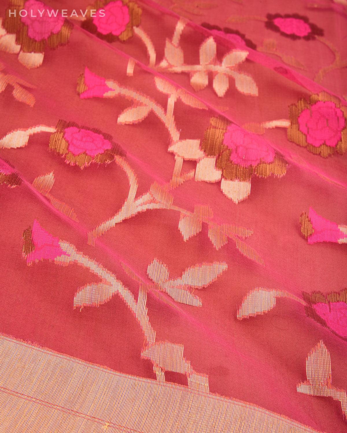 Deep Magenta Banarasi Floral Jaal Silver Antique Cutwork Brocade Handwoven Kora Silk Saree - By HolyWeaves, Benares