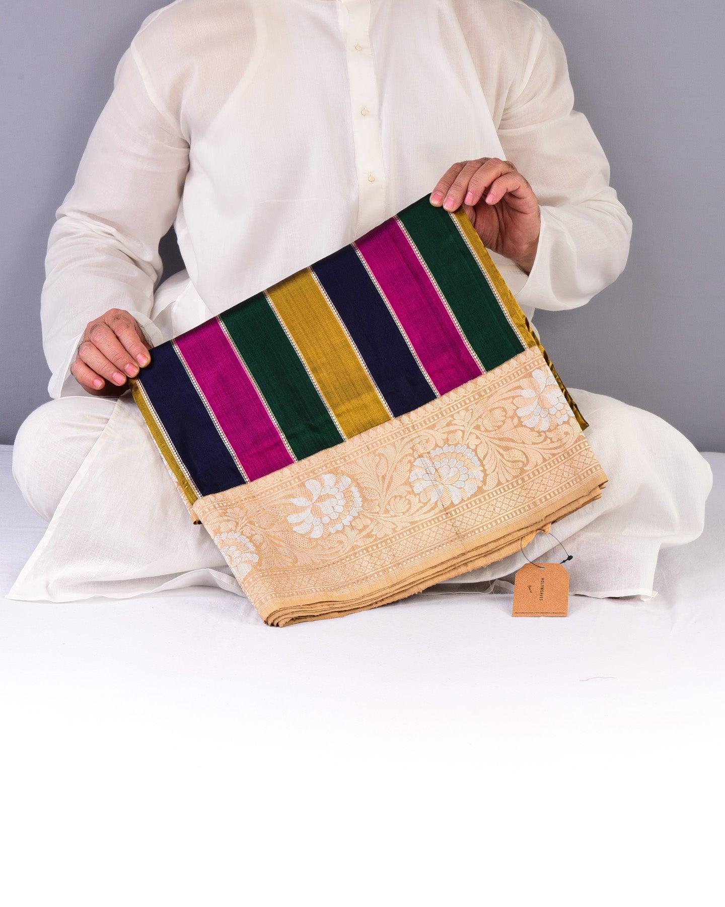 Deep Multi-color Rangkaat Banarasi Kadhuan Brocade Handwoven Katan Silk Saree with Tasar Brocade Border Pallu - By HolyWeaves, Benares