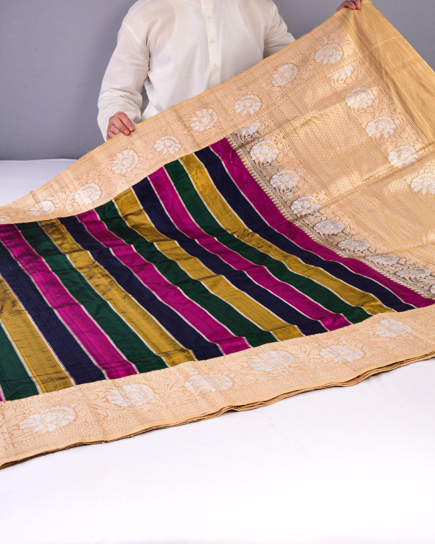 Deep Multi-color Rangkaat Banarasi Kadhuan Brocade Handwoven Katan Silk Saree with Tasar Brocade Border Pallu - By HolyWeaves, Benares