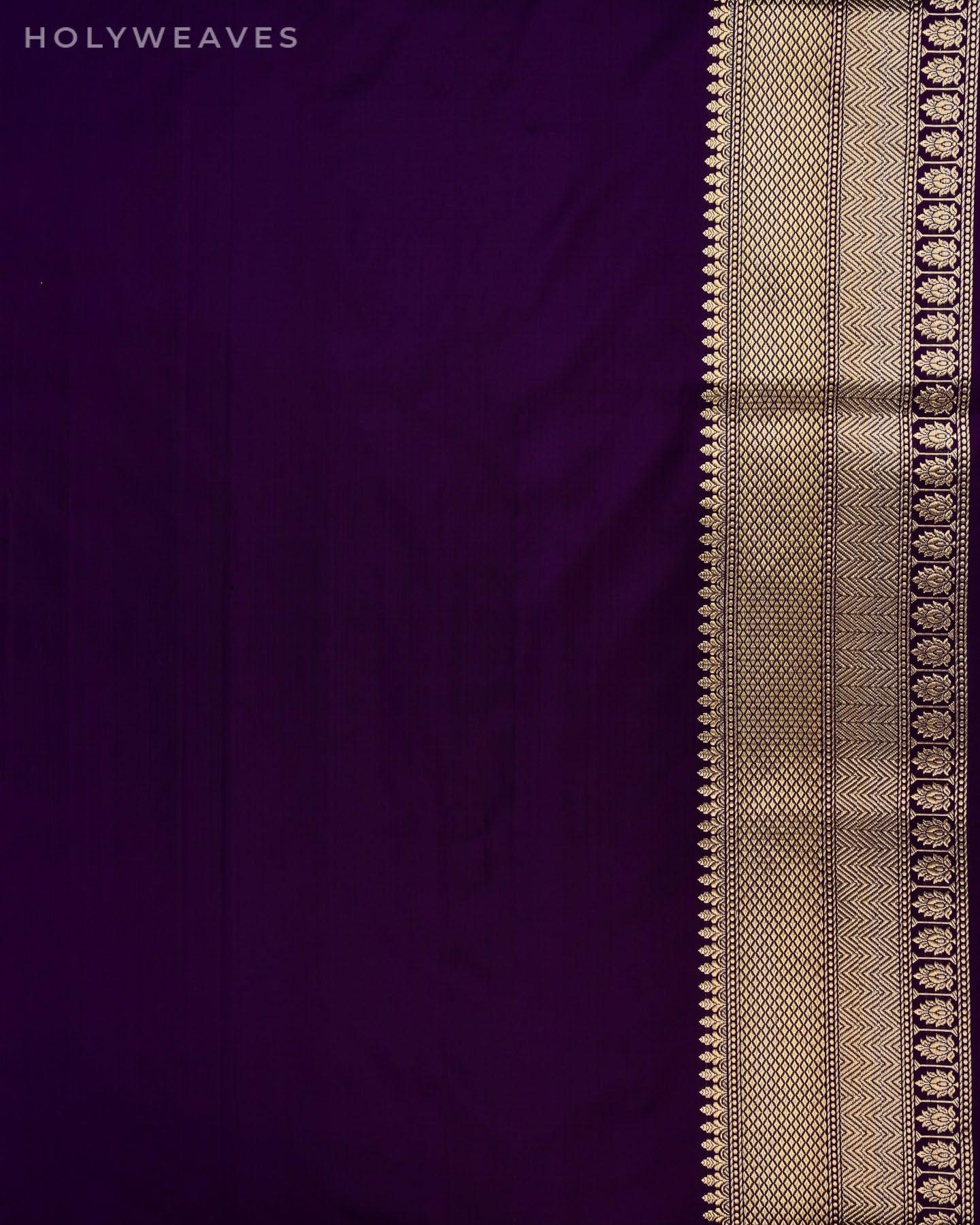 Deep Purple Banarasi Alfi Sona Rupa Jaal All-over Kadhuan Brocade Handwoven Katan Silk Saree - By HolyWeaves, Benares