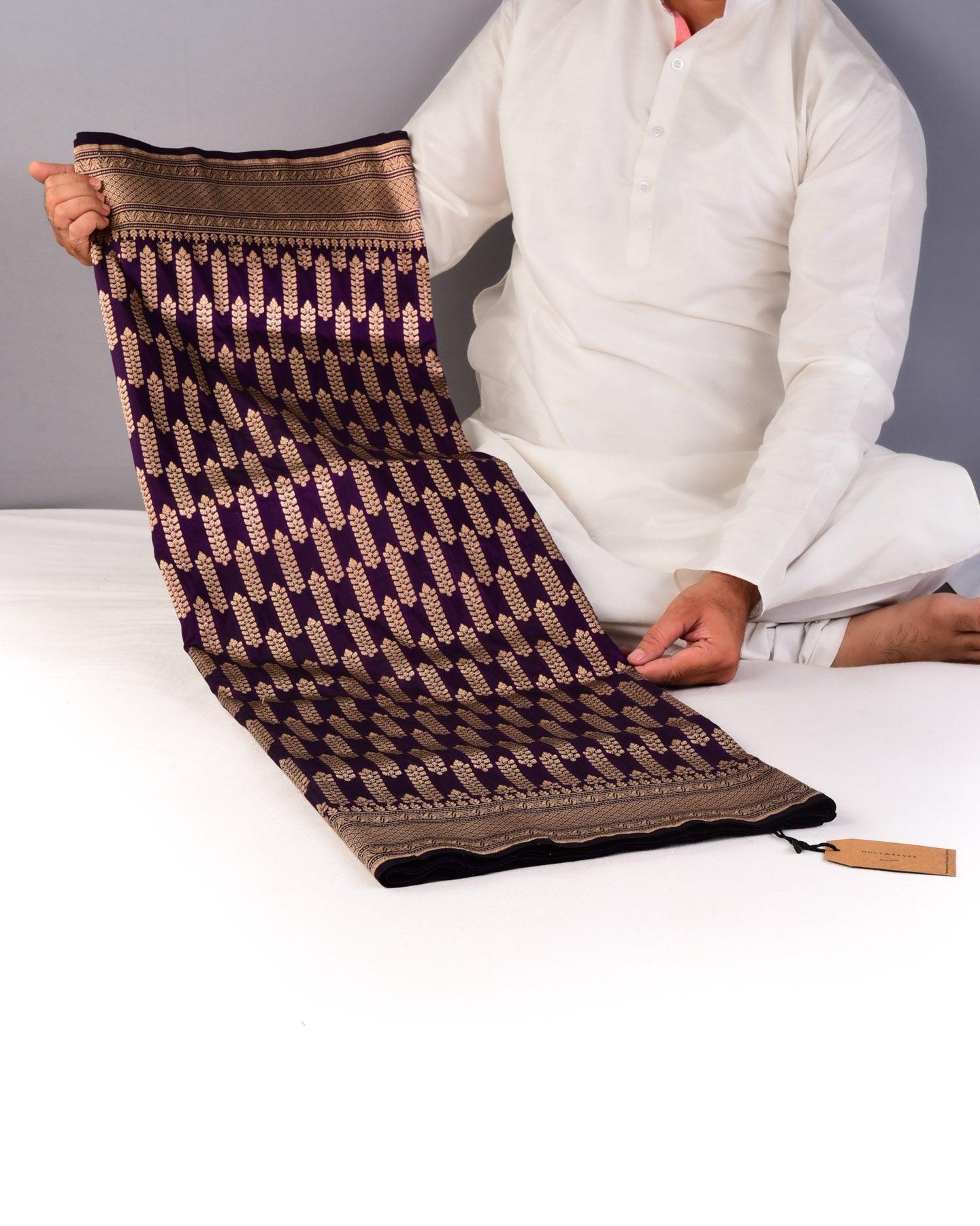 Deep Purple Banarasi Cutwork Brocade Handwoven Katan Silk Saree - By HolyWeaves, Benares