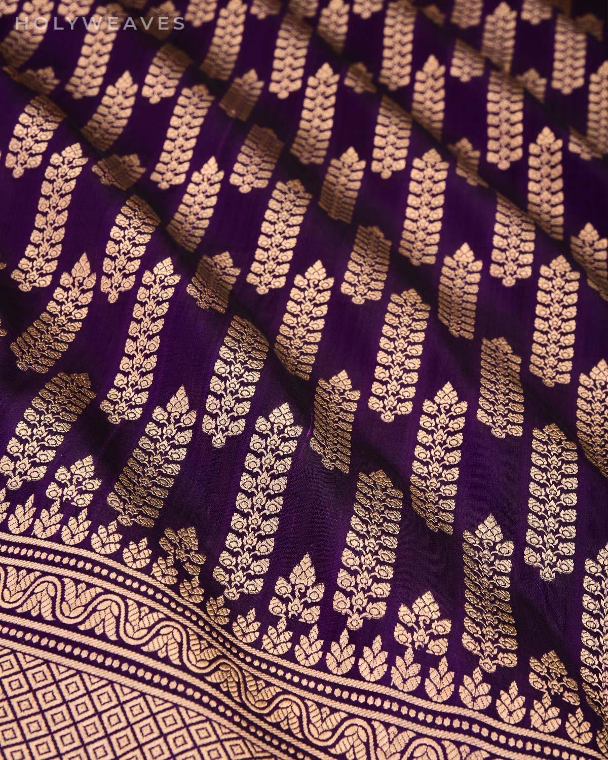 Deep Purple Banarasi Cutwork Brocade Handwoven Katan Silk Saree - By HolyWeaves, Benares