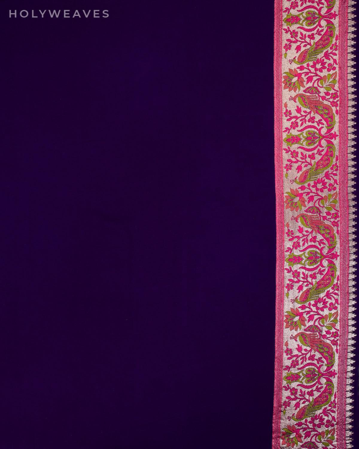 Deep Purple Banarasi Peacock Shikargah Cutwork Brocade Handwoven Khaddi Georgette Saree - By HolyWeaves, Benares