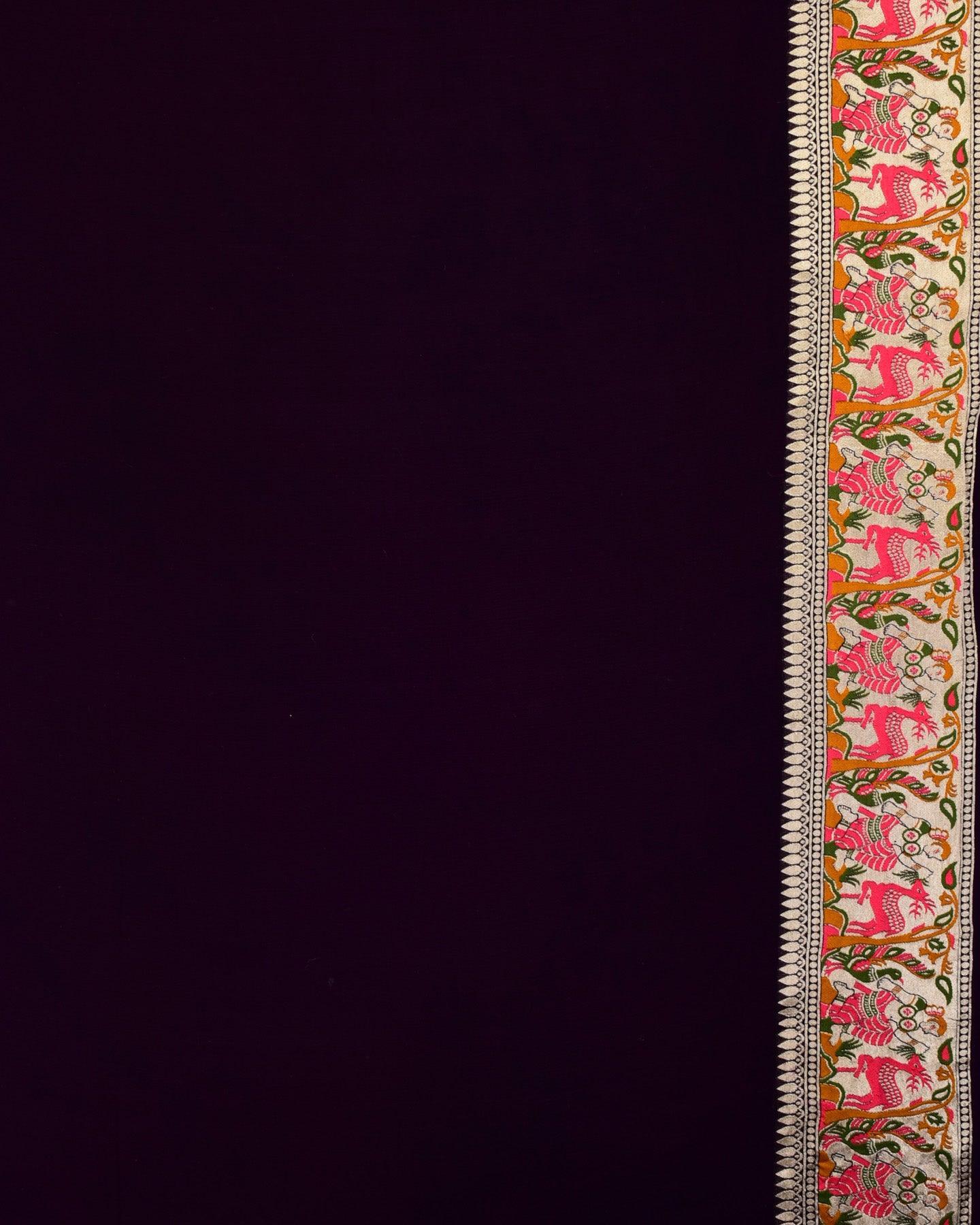 Deep Purple Banarasi Shikargah Cutwork Brocade Handwoven Khaddi Georgette Saree - By HolyWeaves, Benares