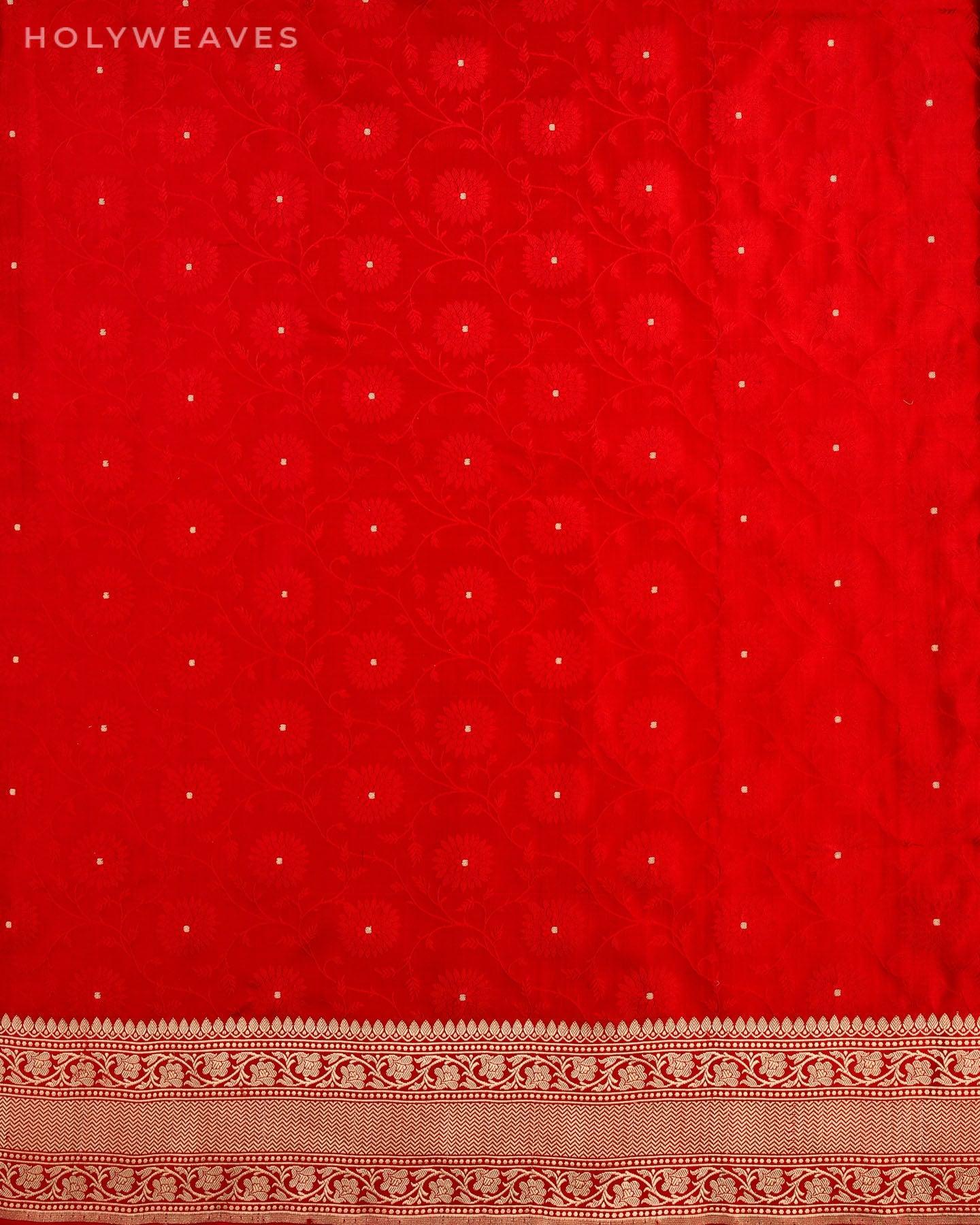 Deep Red Banarasi Satin Tanchoi Brocade Handwoven Katan Silk Saree - By HolyWeaves, Benares