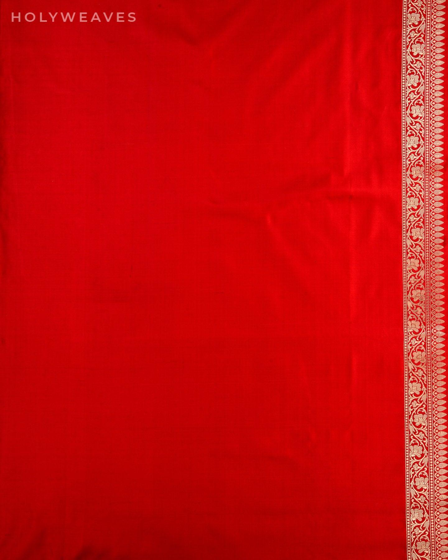 Deep Red Banarasi Satin Tanchoi Brocade Handwoven Katan Silk Saree - By HolyWeaves, Benares