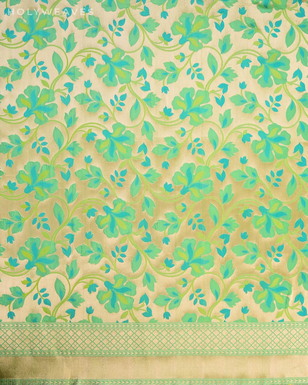 Dual Green Banarasi Tehra Meena Cutwork Brocade Handwoven Katan Silk Saree - By HolyWeaves, Benares