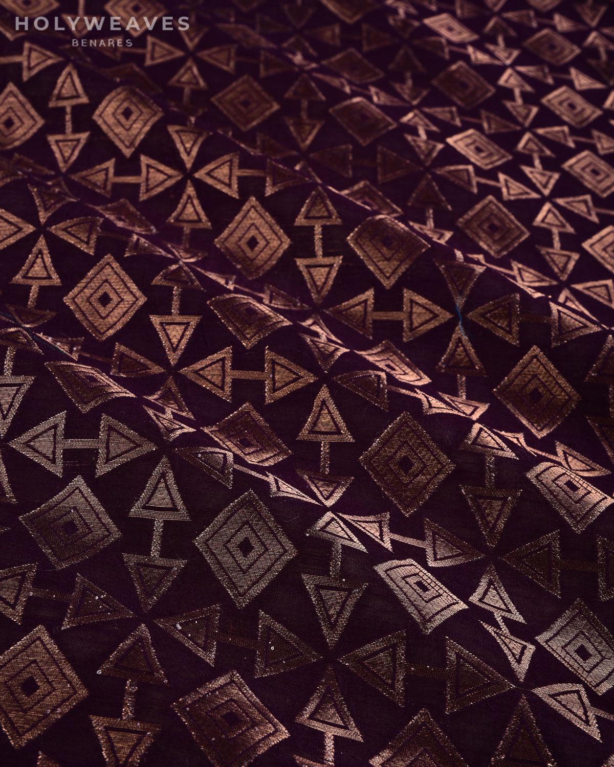 Dusty Purple Banarasi Geometric Cutwork Brocade Woven Cotton Silk Fabric - By HolyWeaves, Benares