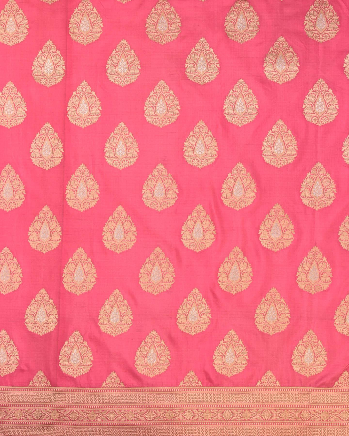 Earthy Salmon Pink Banarasi Alfi Sona Rupa Buta Cutwork Brocade Handwoven Katan Silk Saree - By HolyWeaves, Benares