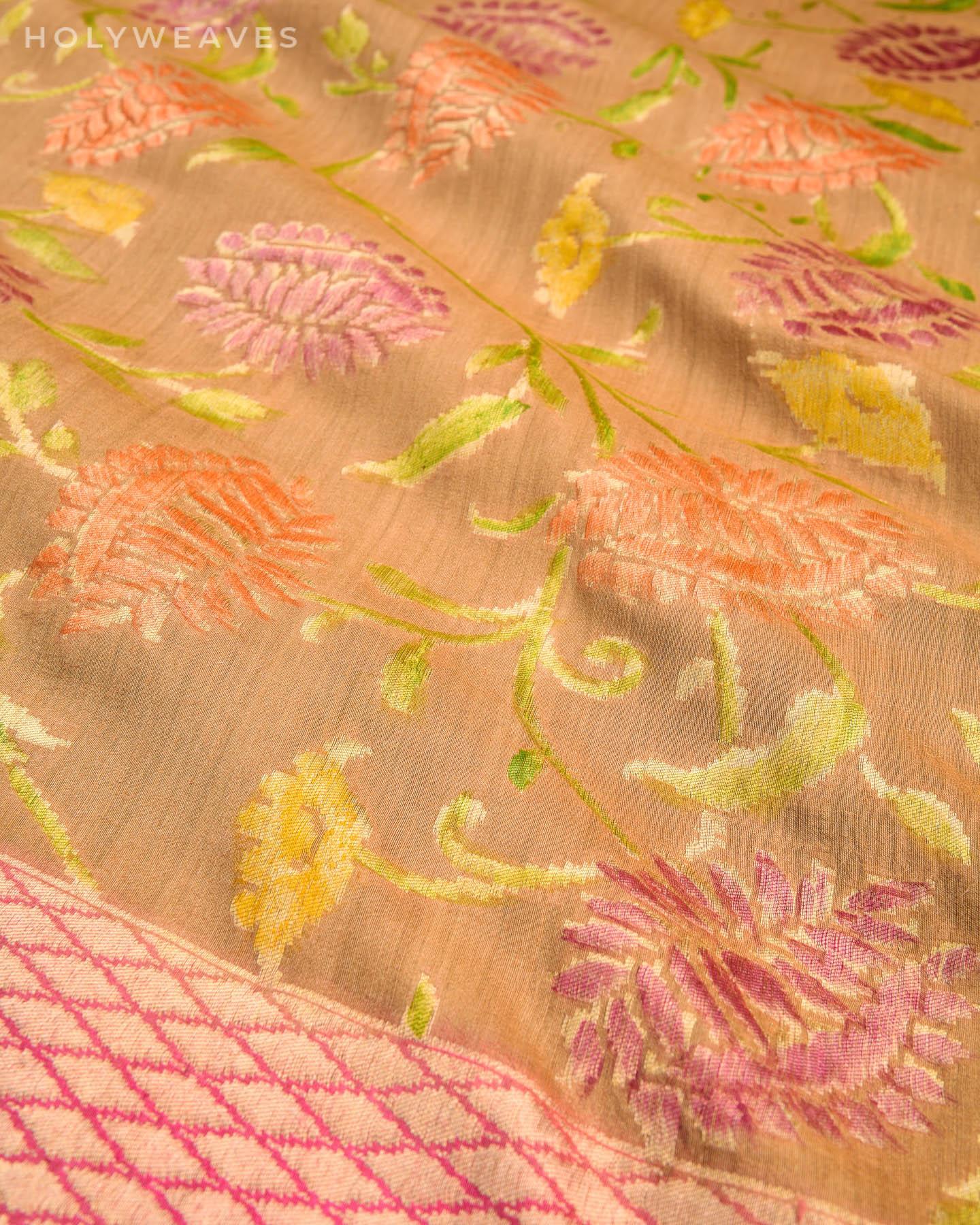 Ekru Banarasi Hand-brush Meena Cutwork Brocade Handwoven Muga Silk Dupatta - By HolyWeaves, Benares