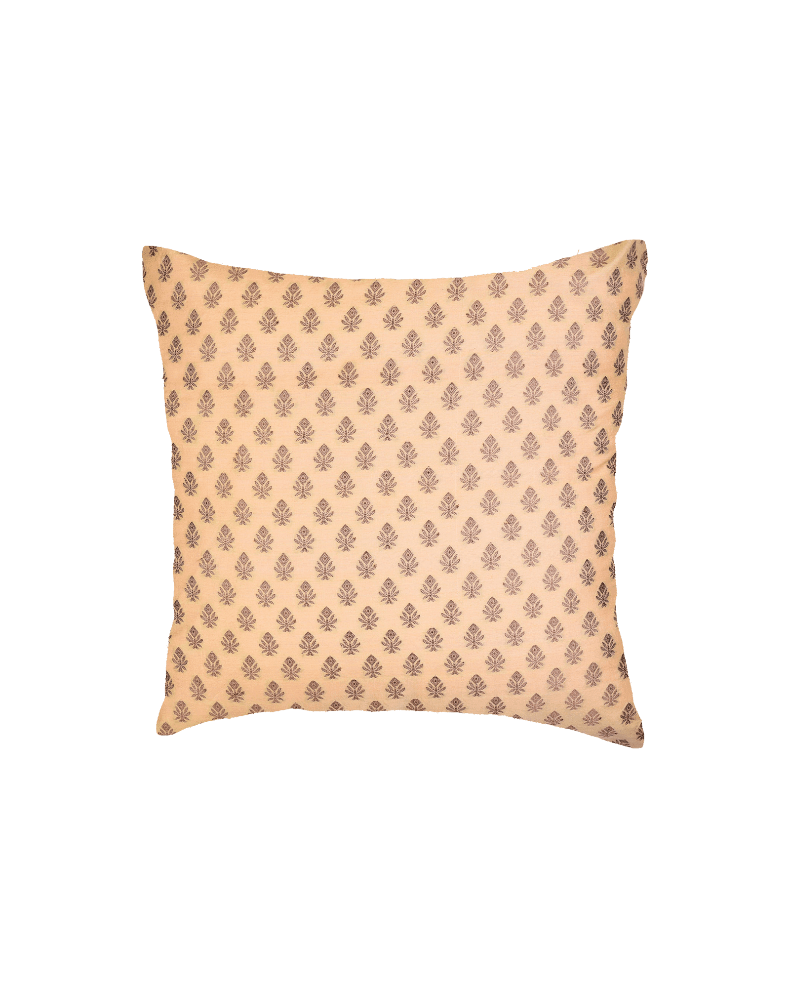 Ekru Handloom Banarasi Antique Buti Cotton Silk Cushion Cover 16" - By HolyWeaves, Benares