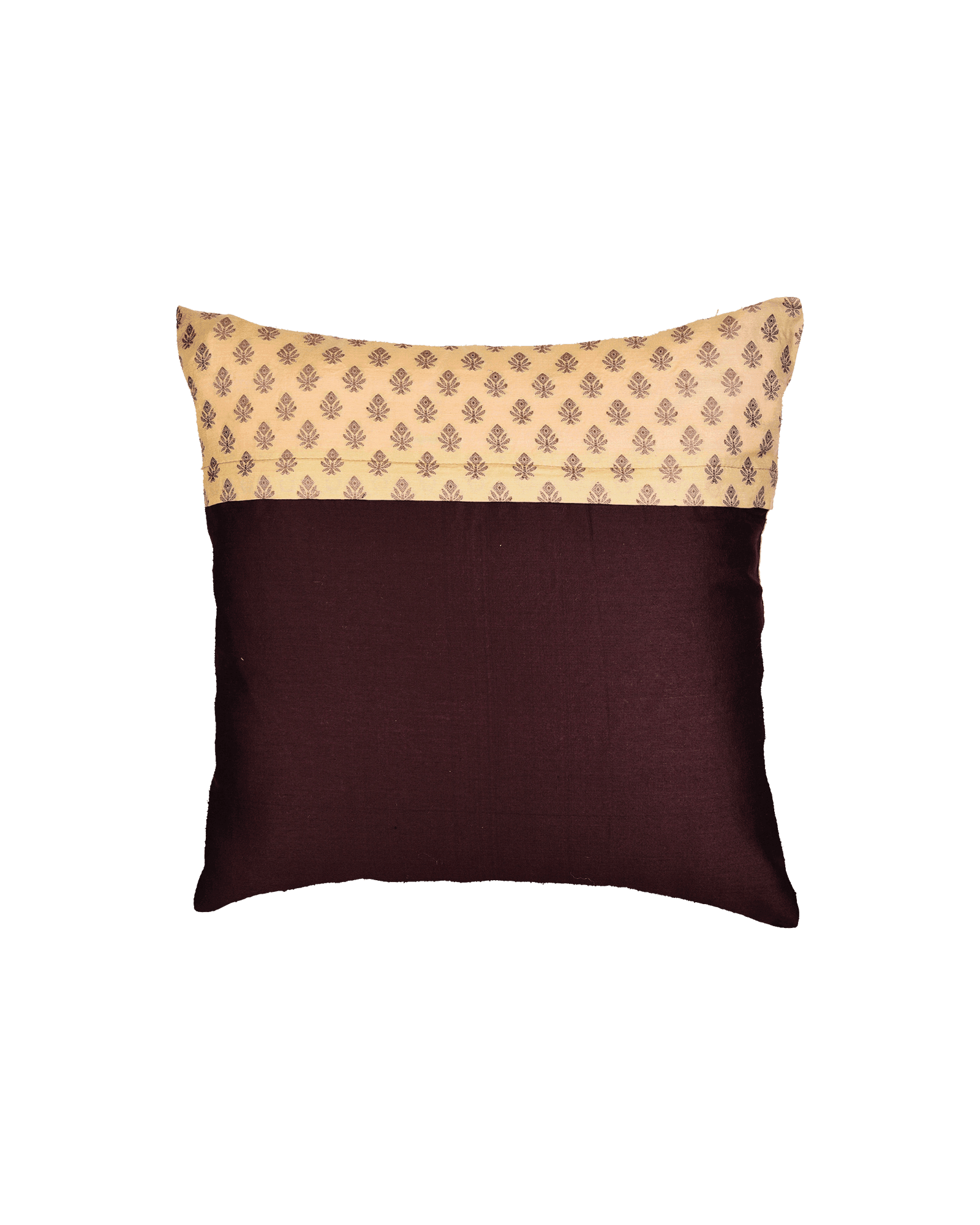 Ekru Handloom Banarasi Antique Buti Cotton Silk Cushion Cover 16" - By HolyWeaves, Benares