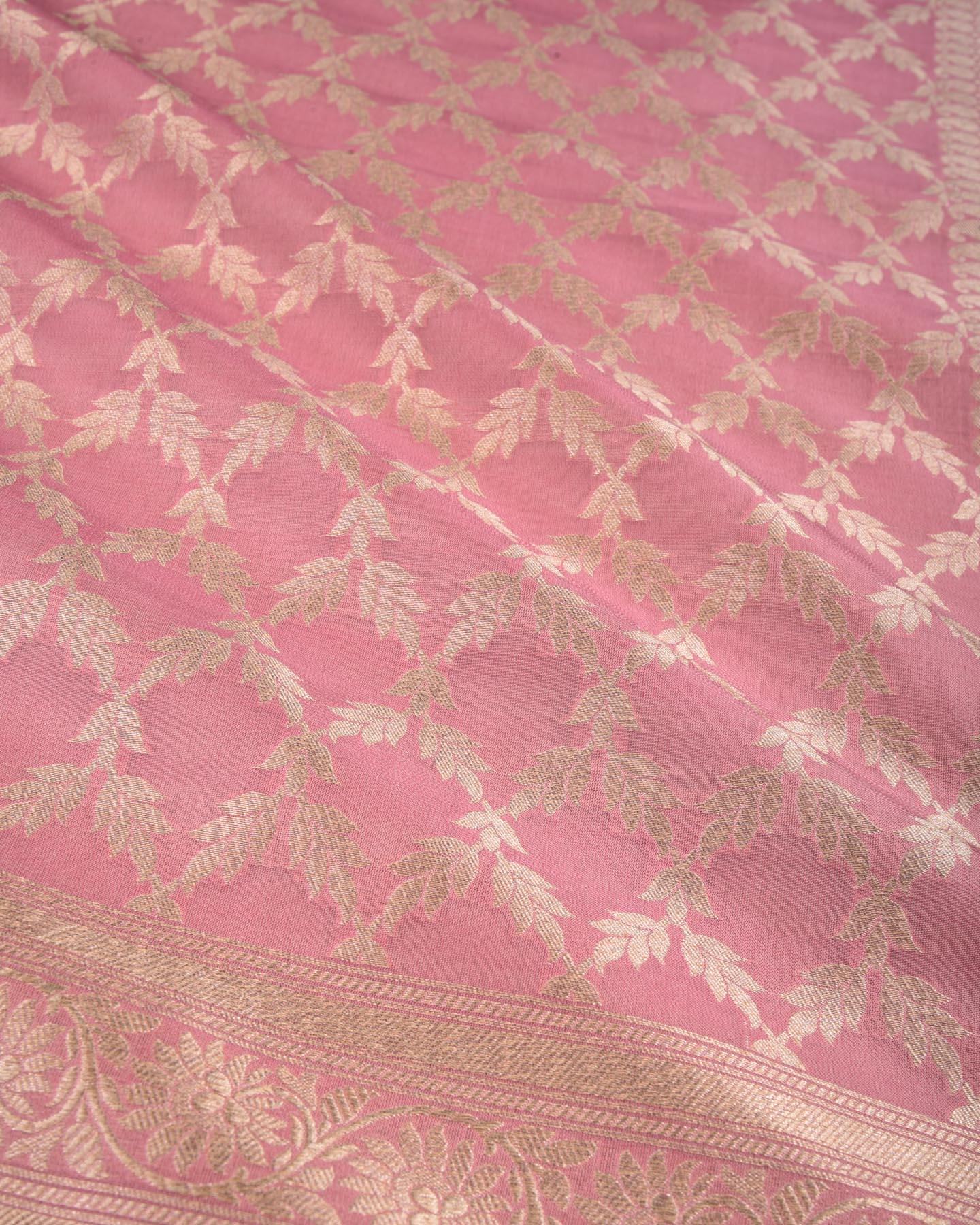 English Lavender Banarasi Soft Gold Zari Jangla Cutwork Brocade Handwoven Summer Silk Dupatta - By HolyWeaves, Benares