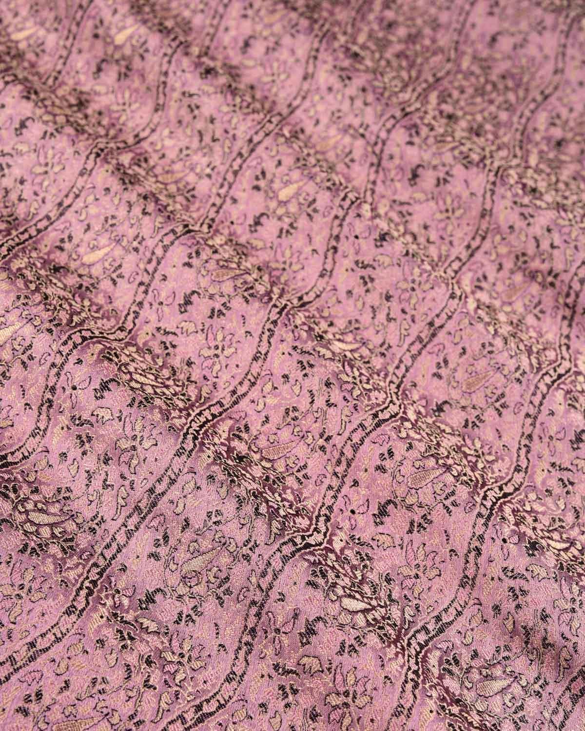 English Lavender Banarasi Tehra Jamawar Brocade Handwoven Katan Silk Fabric with Zari Accents - By HolyWeaves, Benares