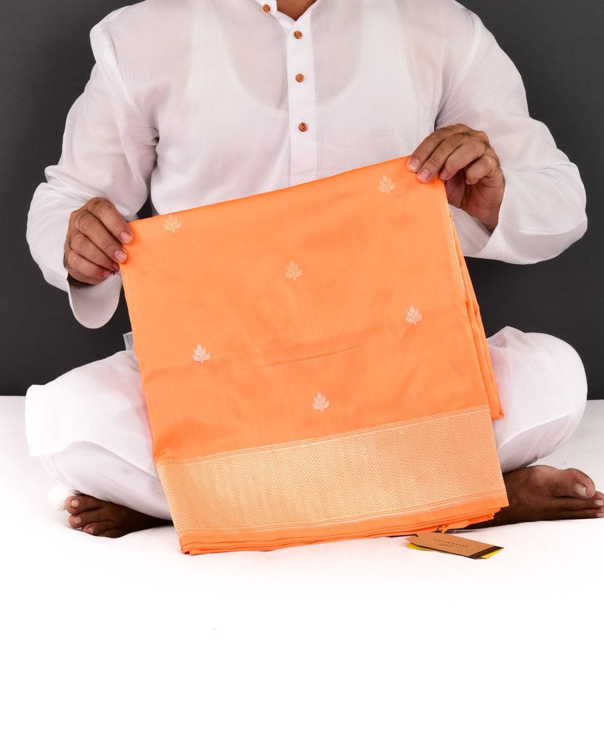 Fanta-stic Orange Banarasi Gold & Silver Zari Buti Lightweight Kadhuan Brocade Handwoven Katan Silk Saree - By HolyWeaves, Benares