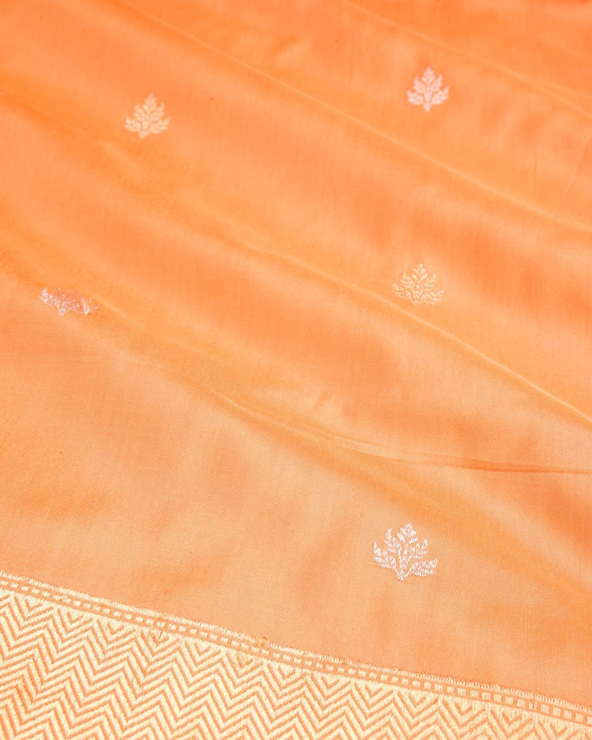 Fanta-stic Orange Banarasi Gold & Silver Zari Buti Lightweight Kadhuan Brocade Handwoven Katan Silk Saree - By HolyWeaves, Benares