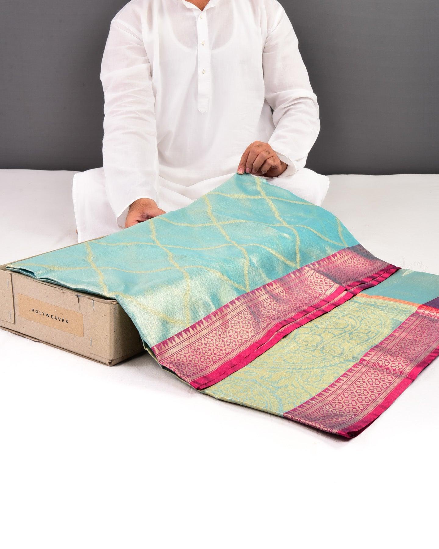 Ferozi Banarasi Cutwork Brocade Woven Cotton Tissue Saree - By HolyWeaves, Benares