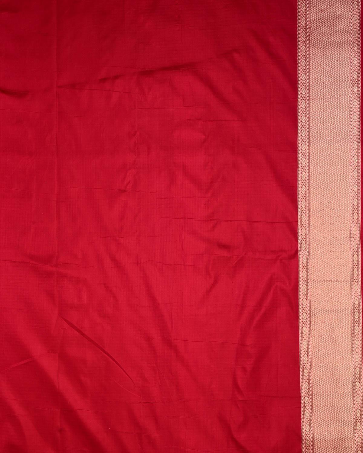 Festive Red Banarasi Maheen Jaal Gold Zari Cutwork Brocade Handwoven Katan Silk Saree - By HolyWeaves, Benares