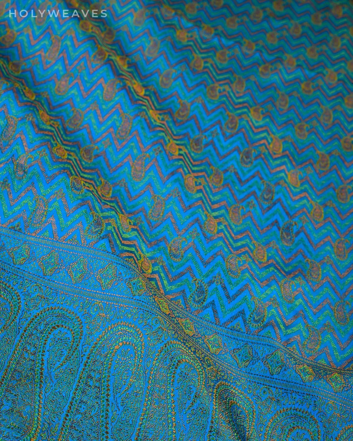 Firozi Banarasi Jamawar Handwoven Silk Scarf 72"x21" - By HolyWeaves, Benares