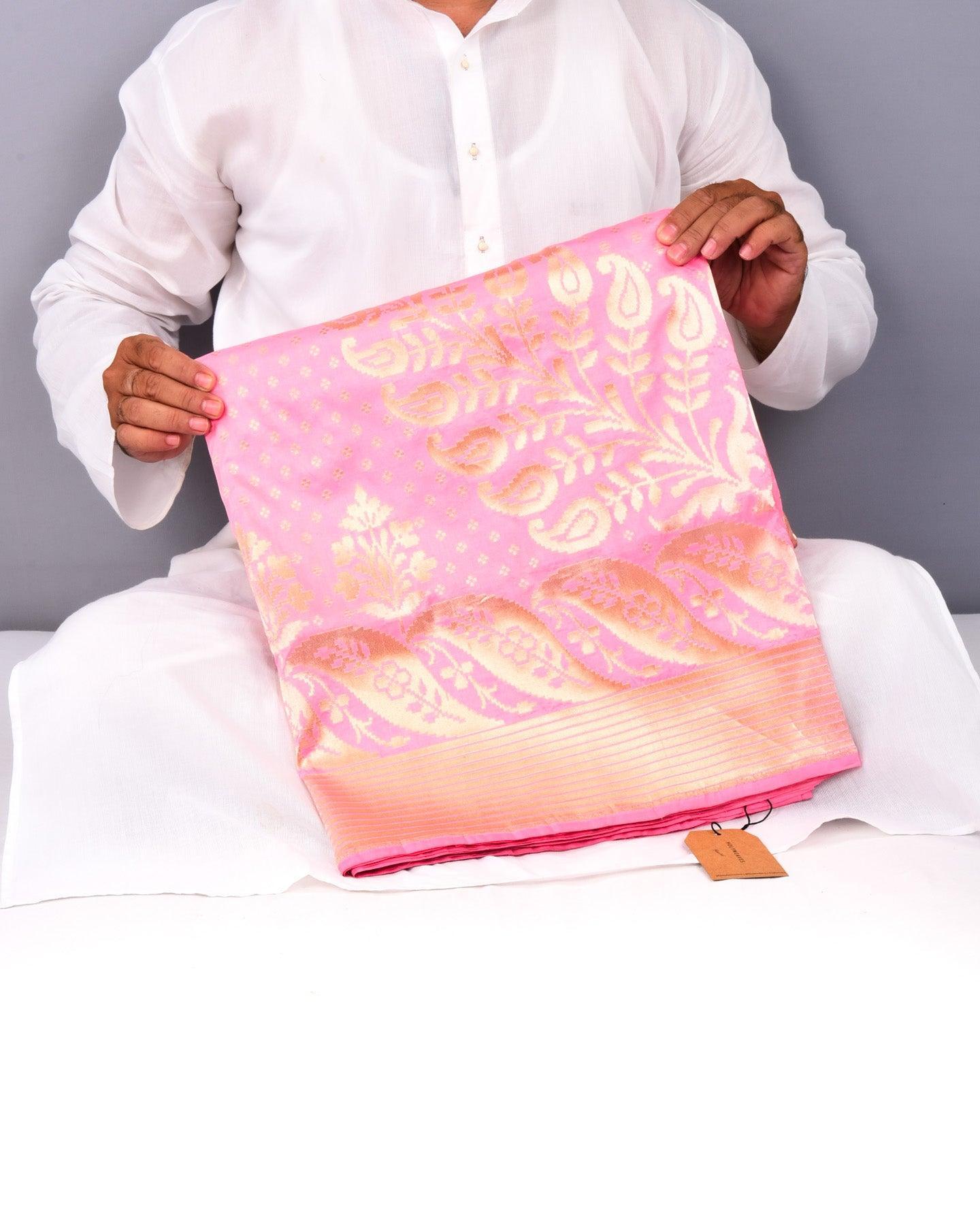 Flamingo Pink Banarasi Cutwork Brocade Handwoven Katan Silk Saree - By HolyWeaves, Benares