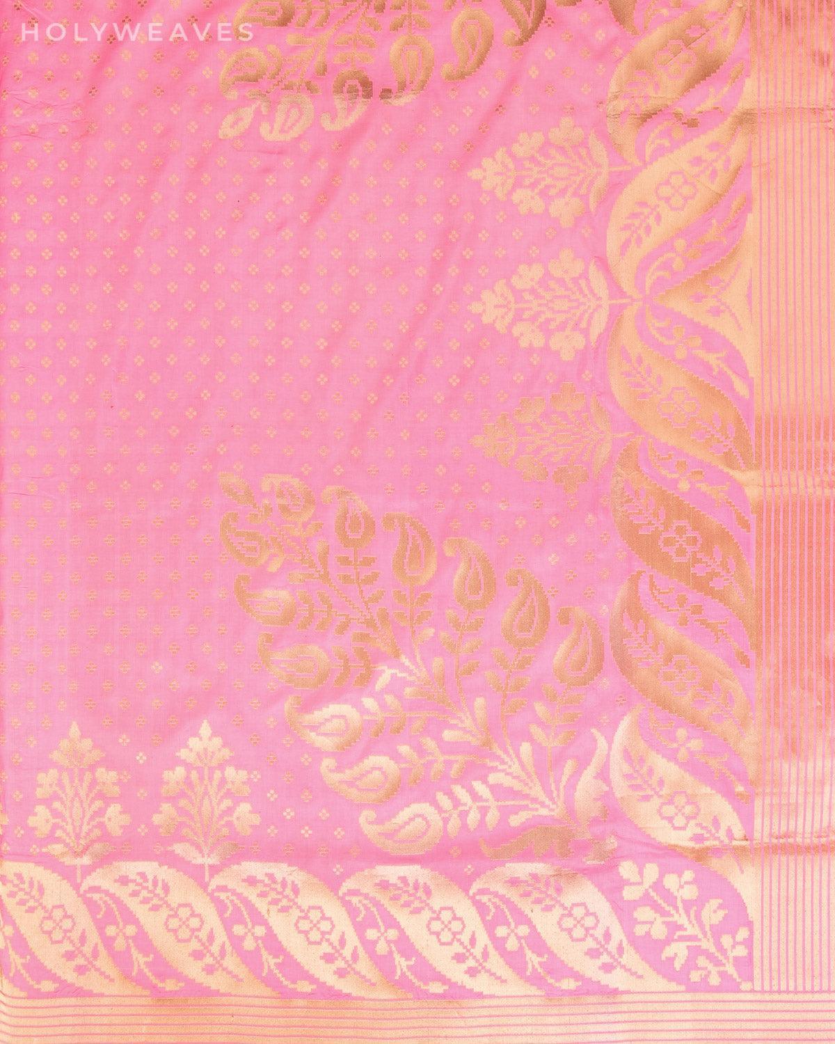 Flamingo Pink Banarasi Cutwork Brocade Handwoven Katan Silk Saree - By HolyWeaves, Benares