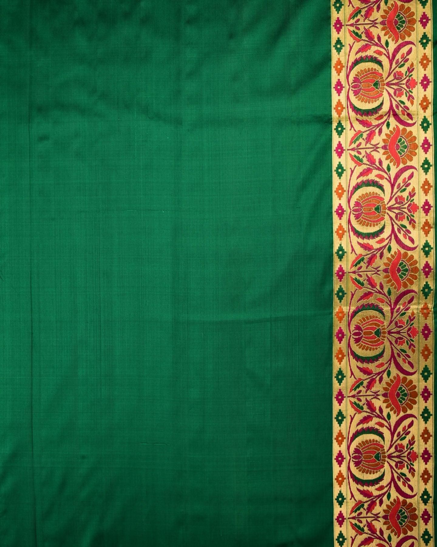 Forest Green Banarasi Paithani Brocade Handwoven Katan Silk Saree - By HolyWeaves, Benares