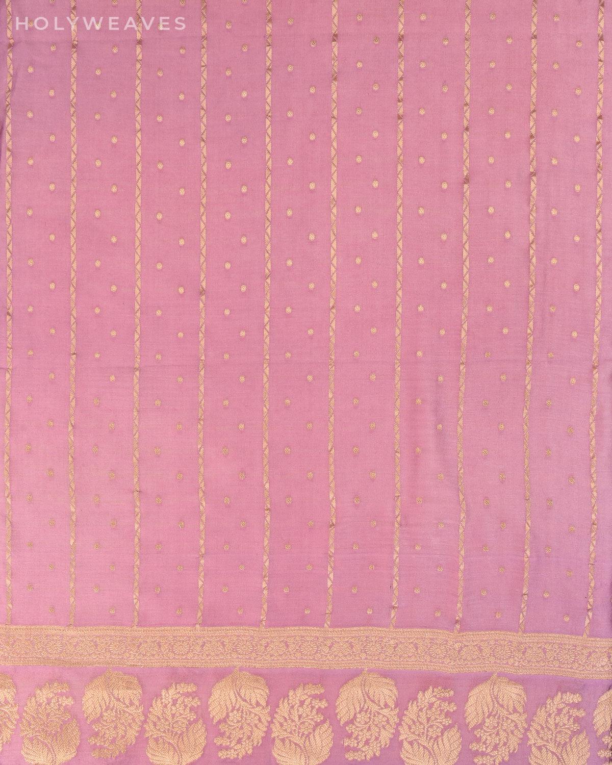 French Lilac Banarasi Stripes & Dots Cutwork Brocade Woven Cotton Silk Dupatta - By HolyWeaves, Benares