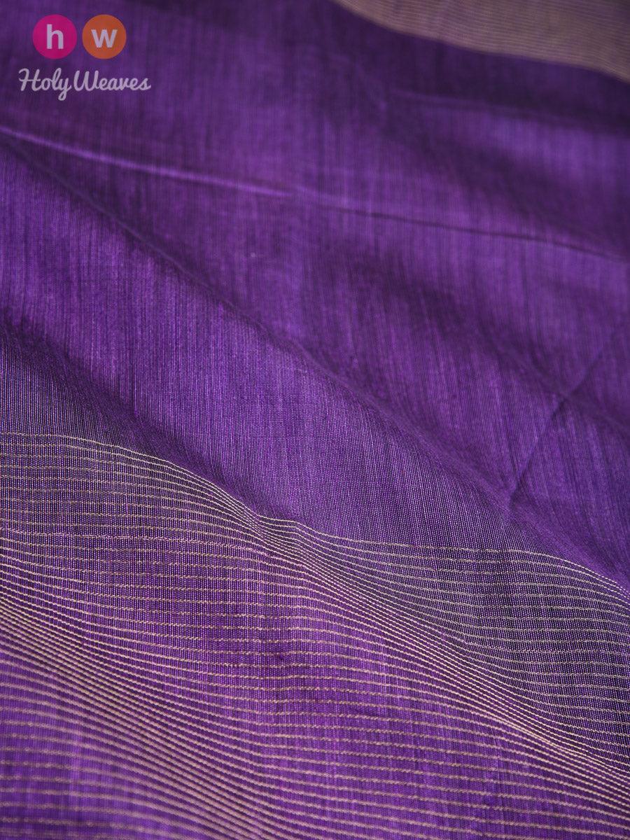 French Lilac Zari Pin Stripes Woven Cotton Silk Dupatta - By HolyWeaves, Benares