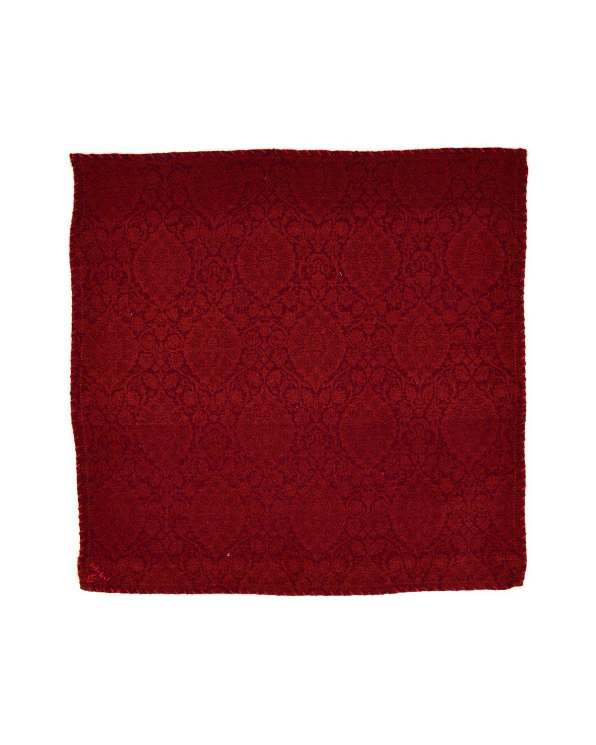 Garnet Banarasi Damask Tanchoi Handwoven Silk-wool Pocket Square - By HolyWeaves, Benares