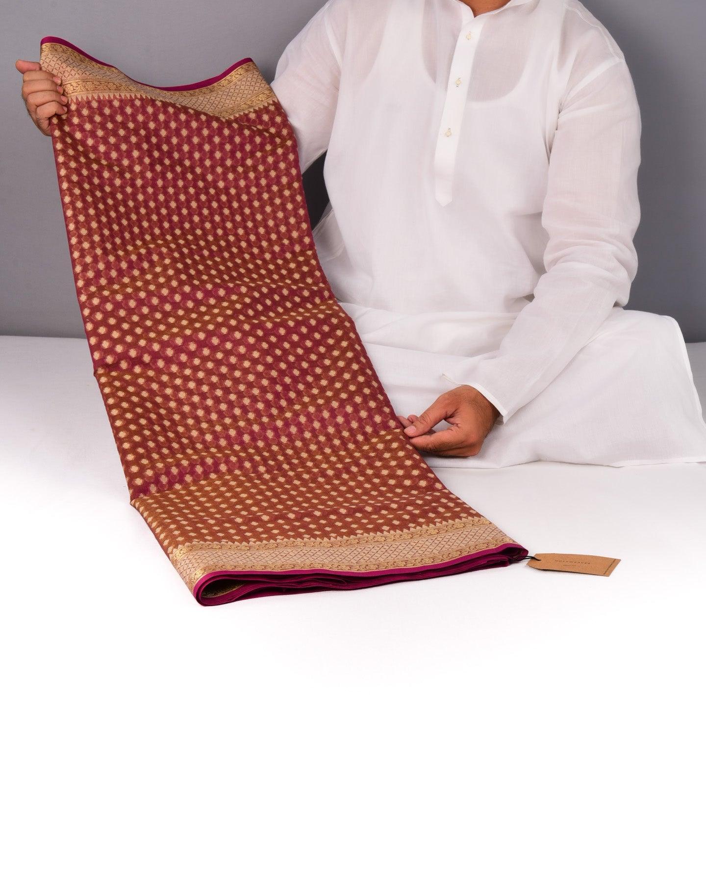 Garnet Banarasi Resham Buti Cutwork Brocade Woven Cotton Silk Saree - By HolyWeaves, Benares