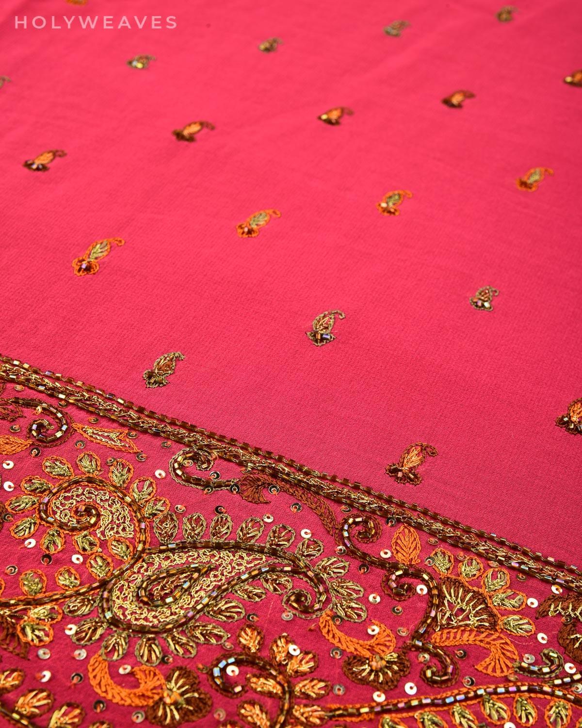 Garnet Hand-embroidered Georgette Saree - By HolyWeaves, Benares