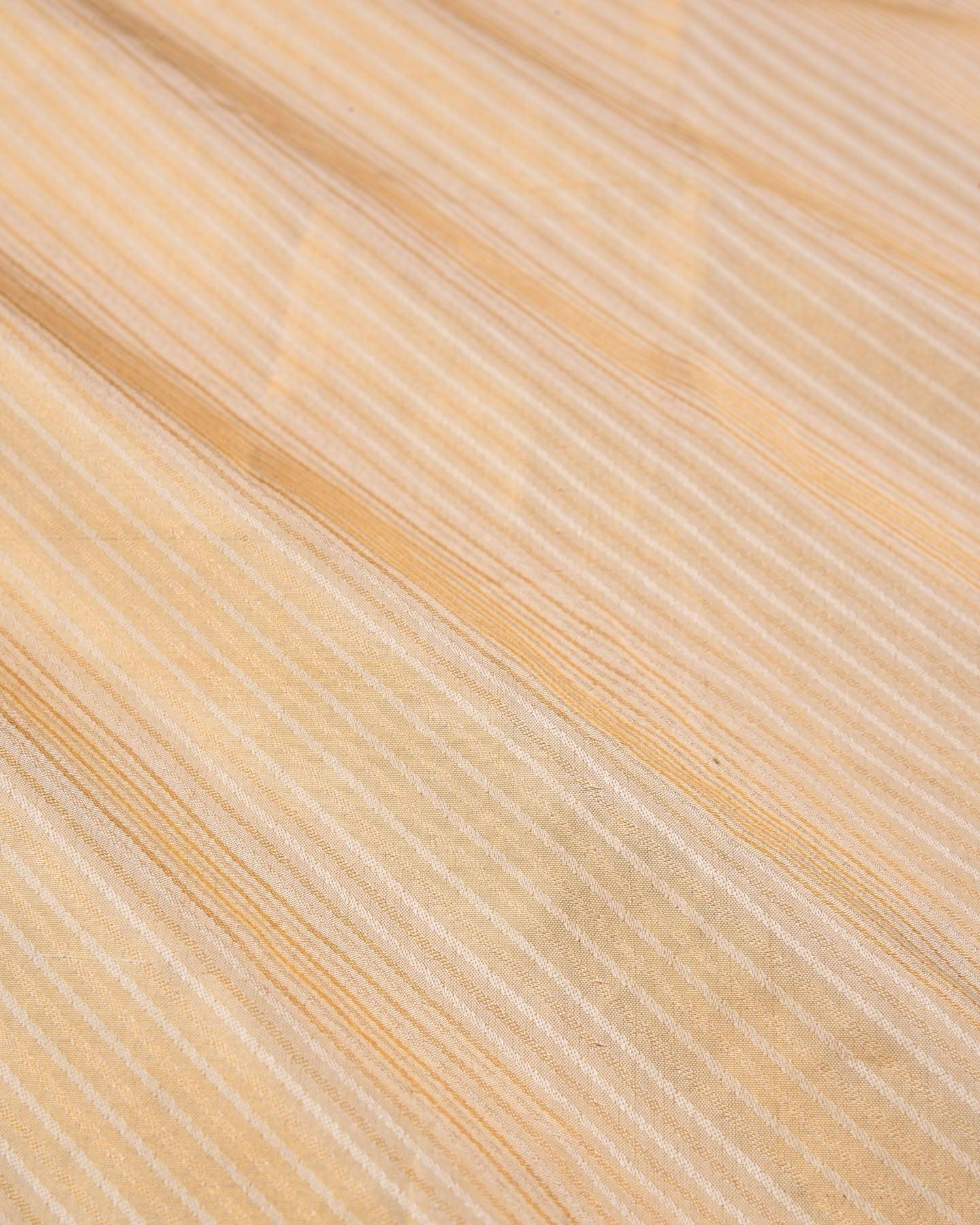 Gold Banarasi Diagonal Aada Stripes Tanchoi Handwoven Katan Tissue Fabric - By HolyWeaves, Benares