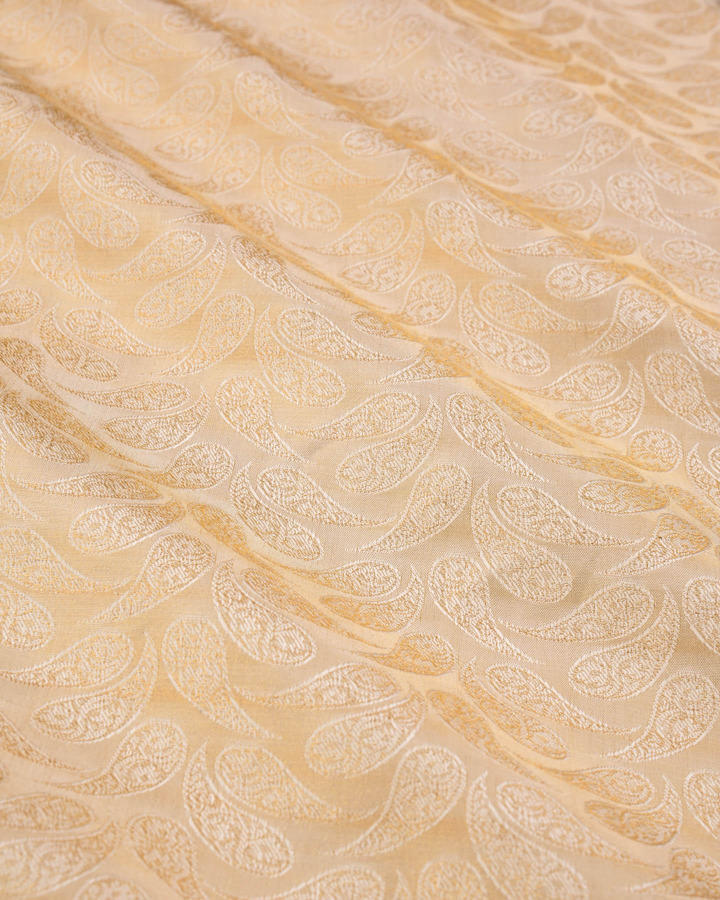 Gold Banarasi Kairi Jaal Tanchoi Handwoven Katan Tissue Fabric - By HolyWeaves, Benares