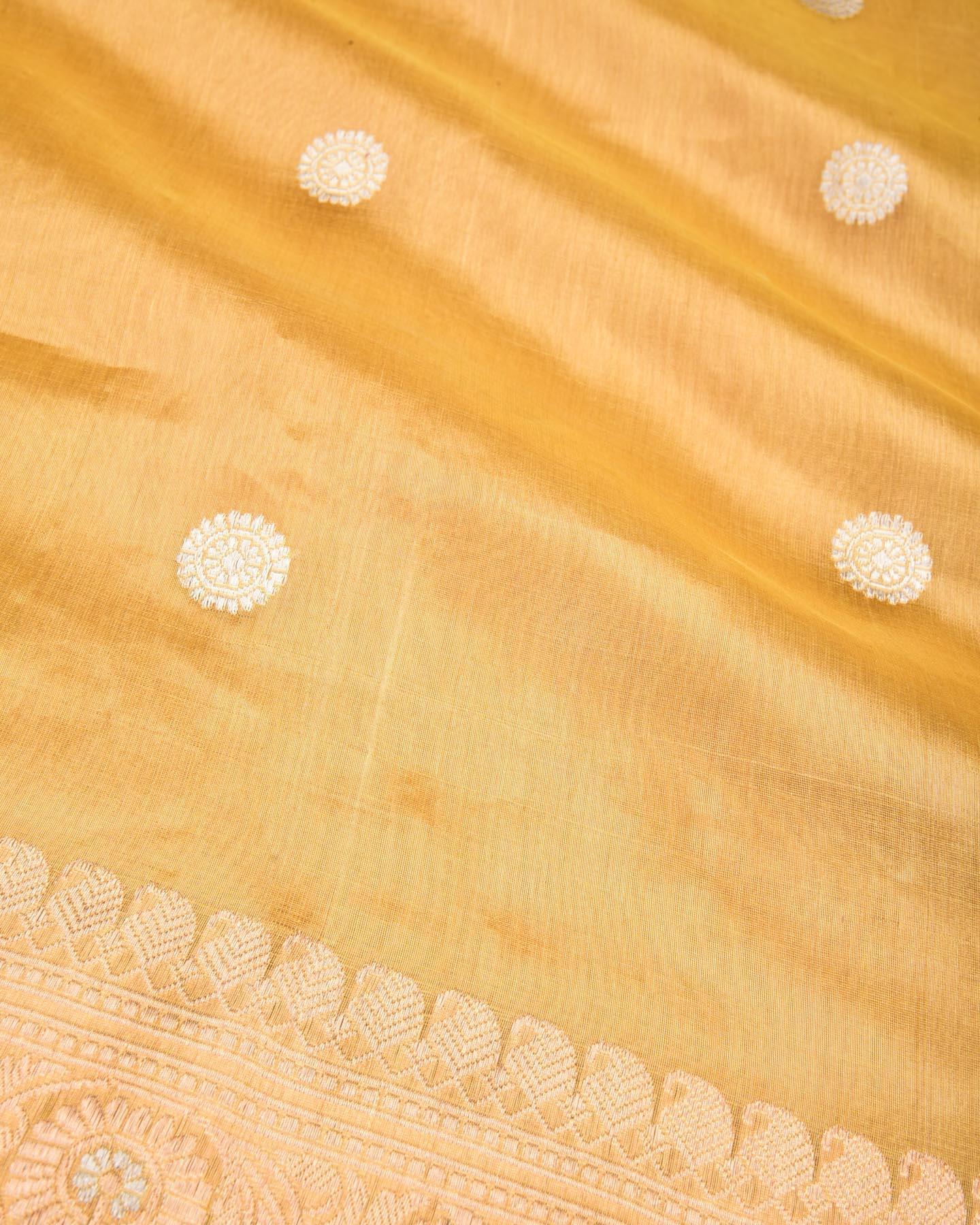 Gold Banarasi Silver Zari Buti Kadhuan Brocade Handwoven Kora Tissue Saree - By HolyWeaves, Benares