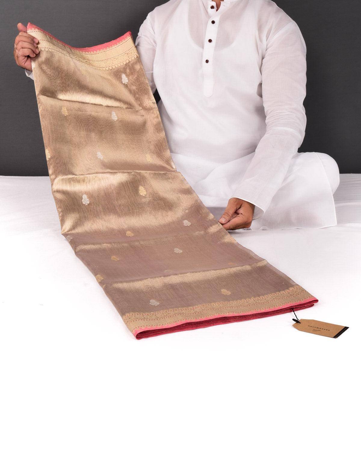 Gold Banarasi Sona Rupa Zari Buti Kadhuan Brocade Handwoven Kora Tissue Saree - By HolyWeaves, Benares