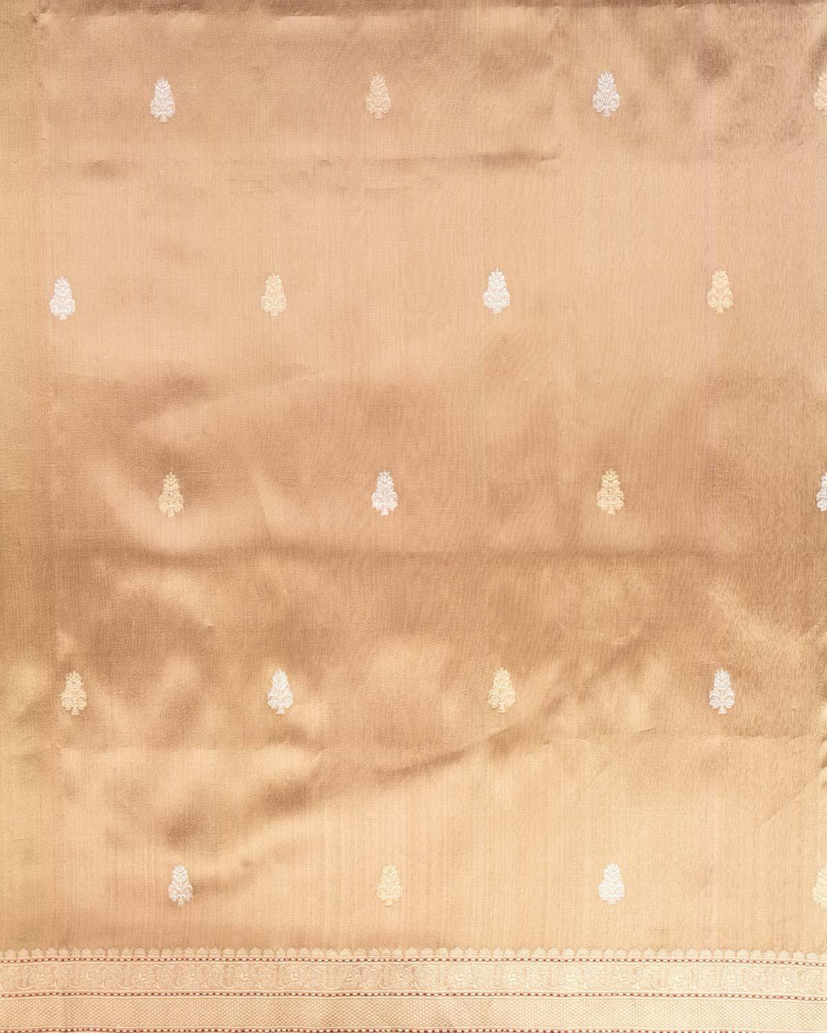 Gold Banarasi Sona Rupa Zari Buti Kadhuan Brocade Handwoven Kora Tissue Saree - By HolyWeaves, Benares