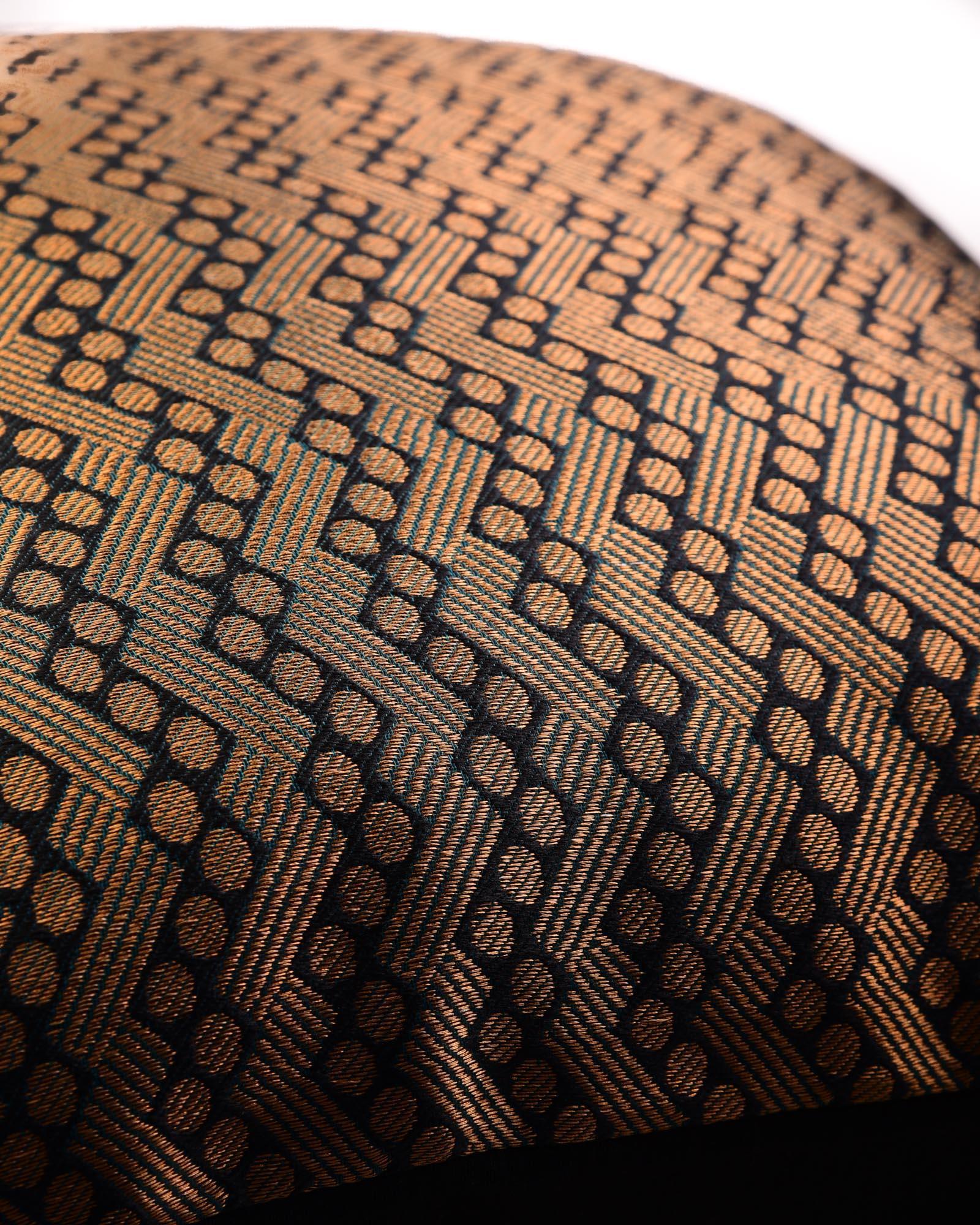 Gold Banarasi Zari Brocade Poly Silk Cushion Cover 16" - By HolyWeaves, Benares