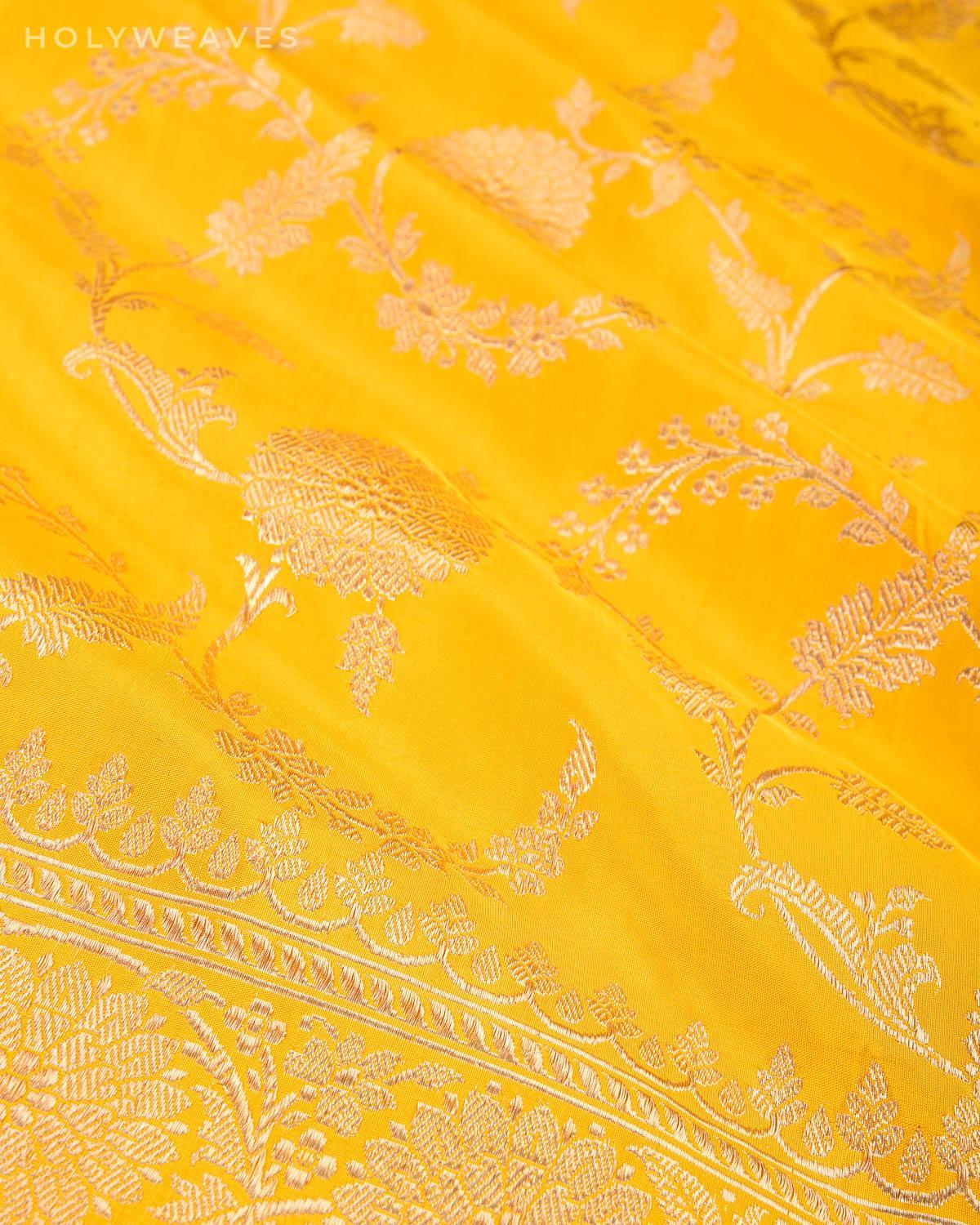 Golden Yellow Banarasi Jaal Kadhuan Brocade Handwoven Katan Silk Saree - By HolyWeaves, Benares