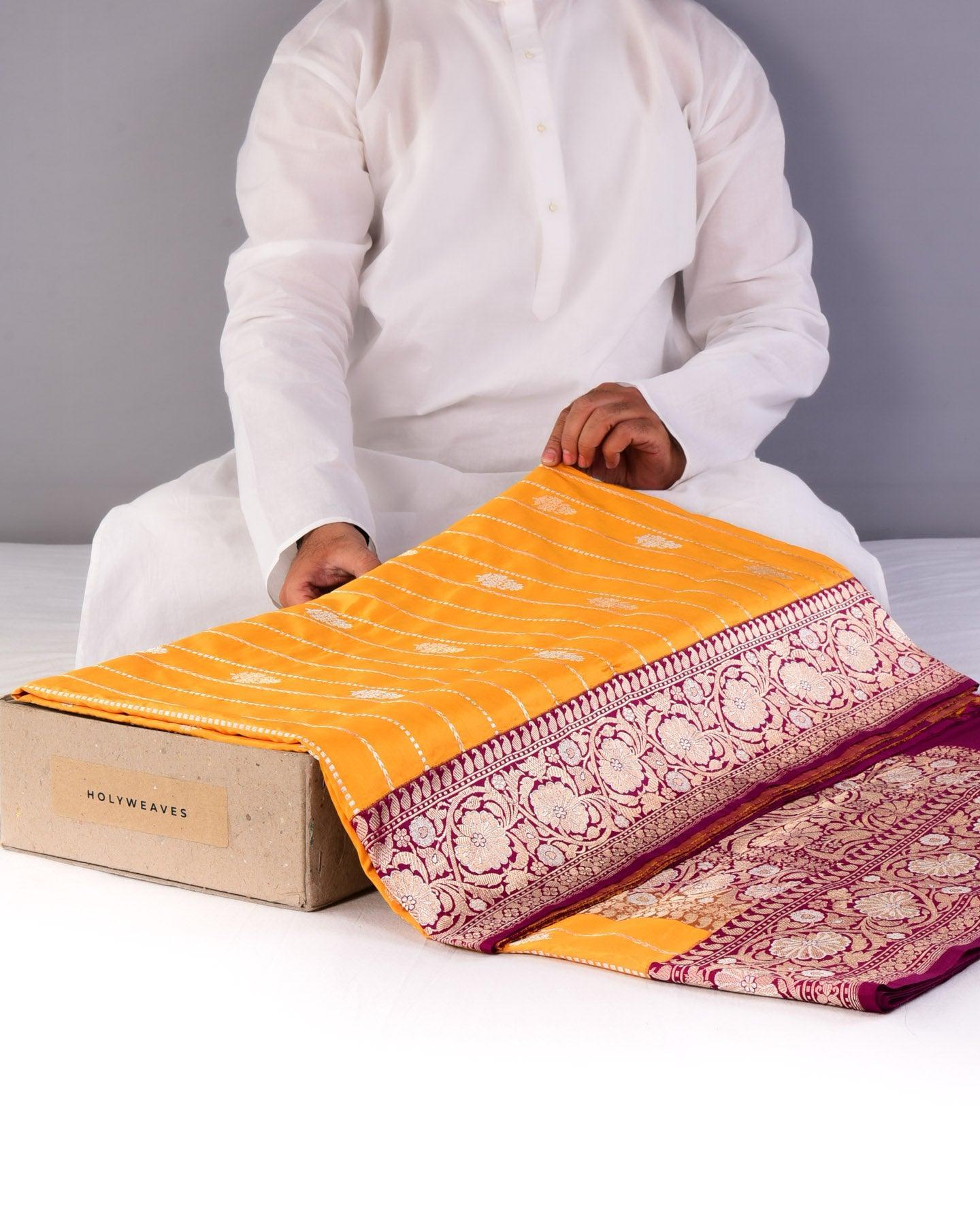 Golden Yellow Banarasi Sona Rupa Kadhuan Brocade Handwoven Katan Silk Saree - By HolyWeaves, Benares