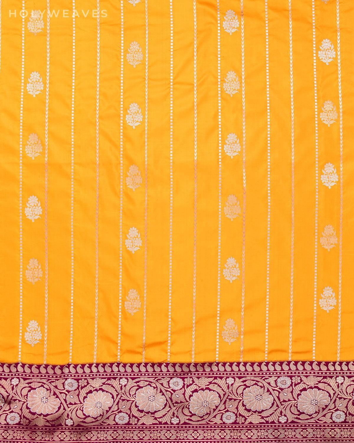 Golden Yellow Banarasi Sona Rupa Kadhuan Brocade Handwoven Katan Silk Saree - By HolyWeaves, Benares
