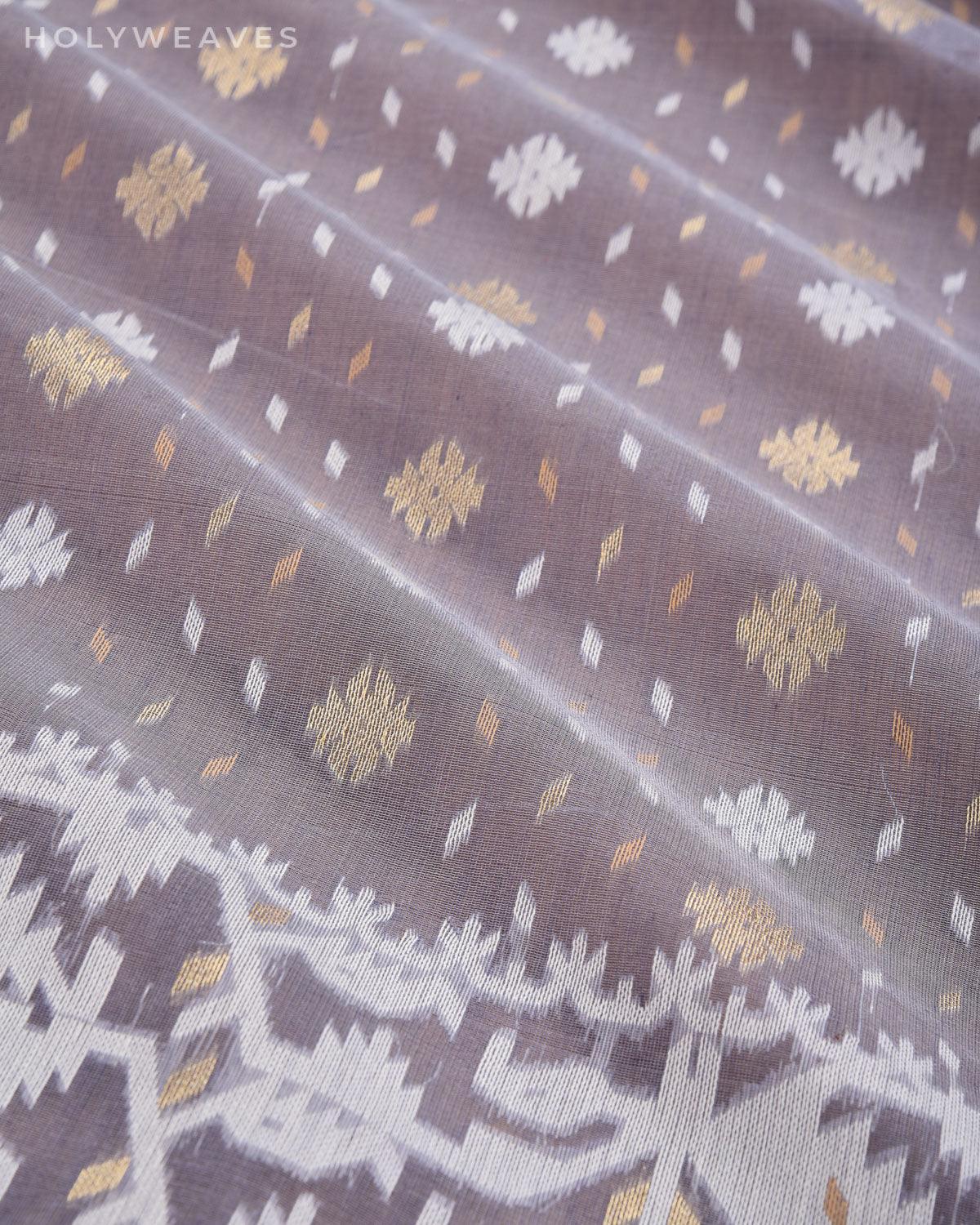 Gray Alfi Cutwork Brocade Woven Cotton Silk Saree - HolyWeaves